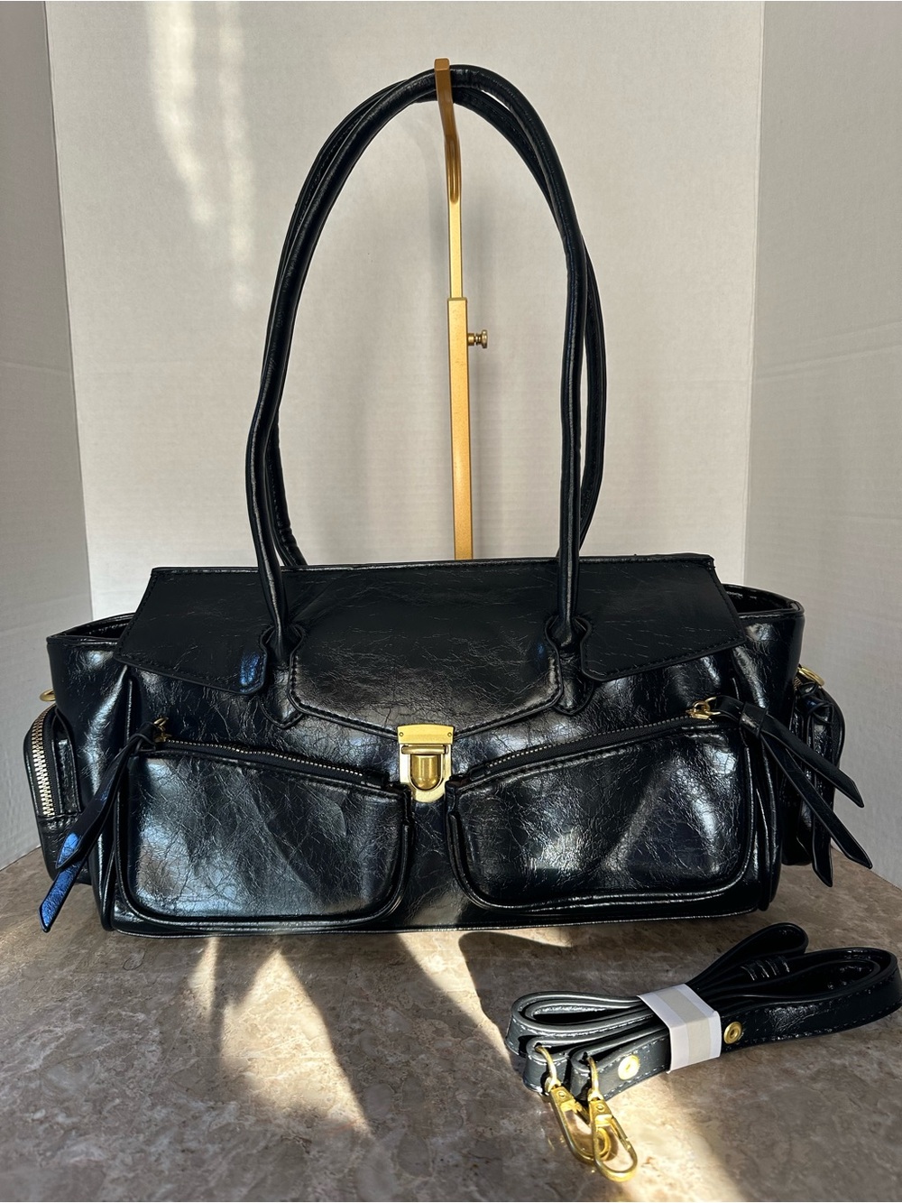 Y2K Grunge Vintage-Style Multi-Pocket Utility Shoulder Bag Moto Glam Purse